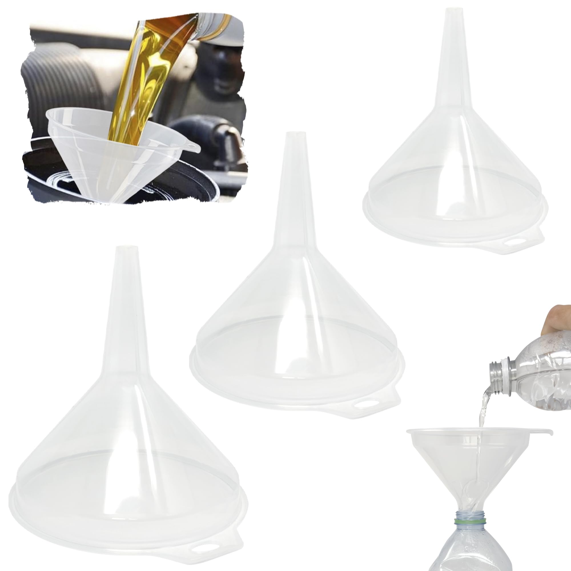 Set of 3 Plastic Funnel for Narrow Necked Bottles - Transparent