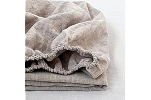 King Linens 100% Linen Fitted Sheet Stone Washed Solid Color - (1 Piece) 14 inch Deep Pocket Mattress Cover Soft Natural Breathable Farmhouse - Linen, Queen Size