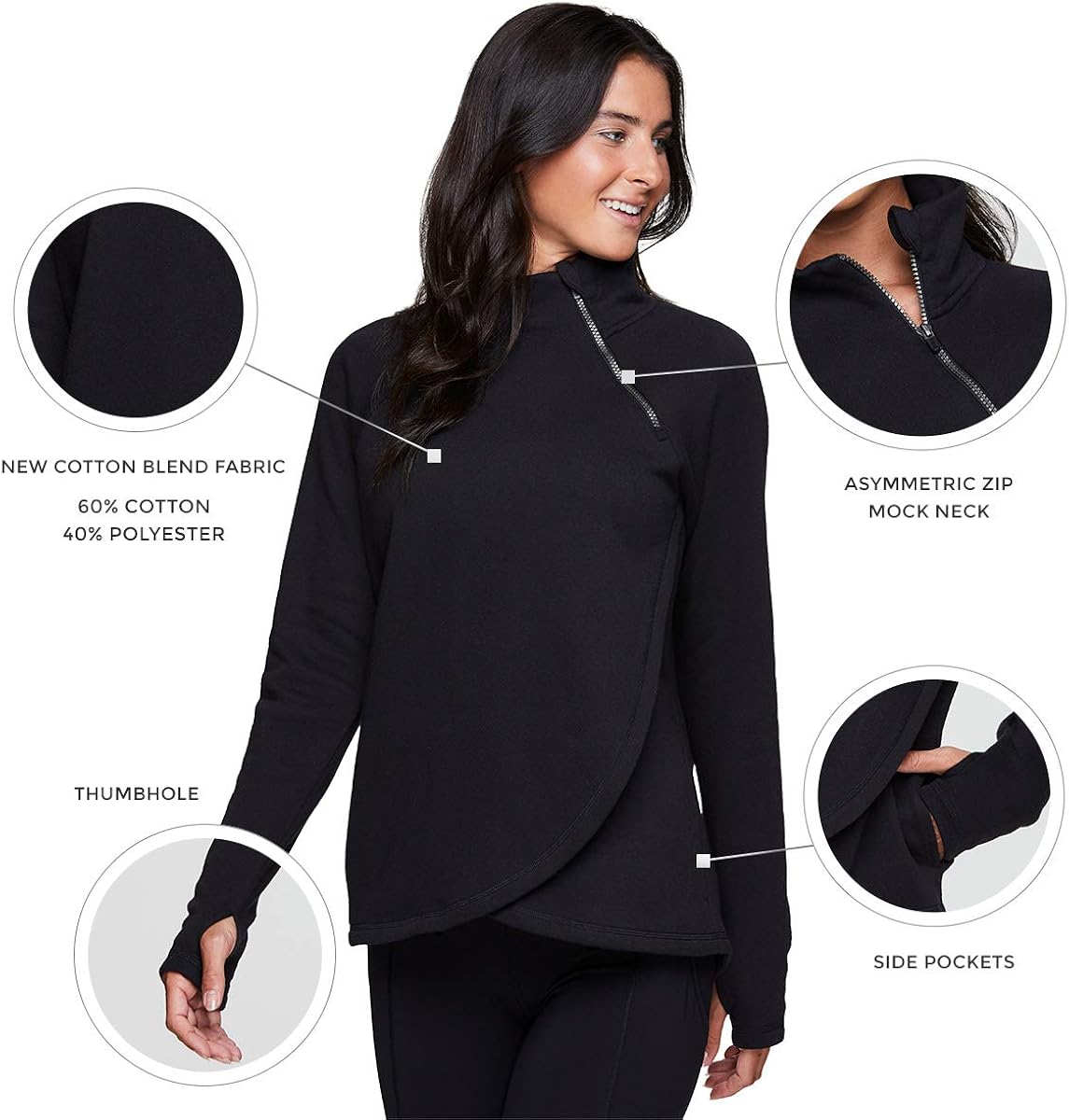 RBX Activewear Women's Fleece Pullover Sweatshirt with Zip Mock Neck, Pockets and Thumb Holes at  Women’s Clothing store