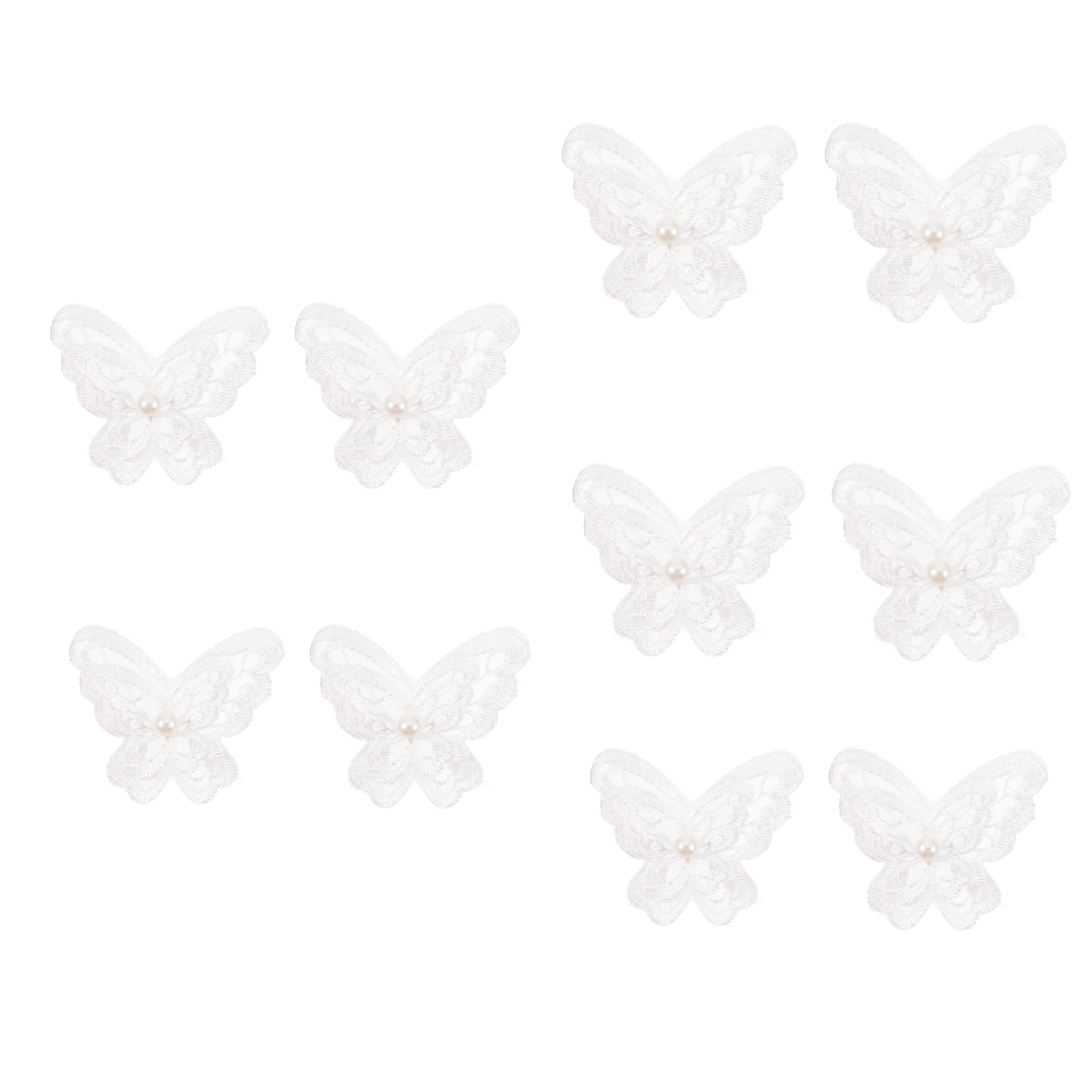 ANNIUP Patch White Organza Embroidery Fabric Lace Clothes 3D Beading Butterfly Flower Patch Chiffon Dress Applique,10piece