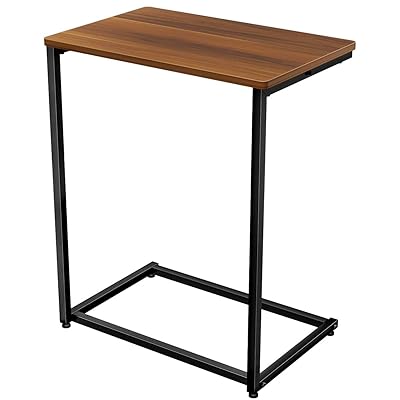 Homemaxs C Table Sofa Side Table, Wood Finish with Metal Frame
