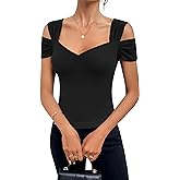 Blingfit Cold Shoulder Tops Summer Tunic Shirts for Women T Shirts V Neck Short Sleeve Casual Tees Blouses 2026