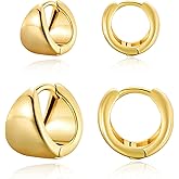 Hoop Earrings Small Chunky Huggie Earrings Dainty Wide Earrings Set For Women Girls,2 Sizes