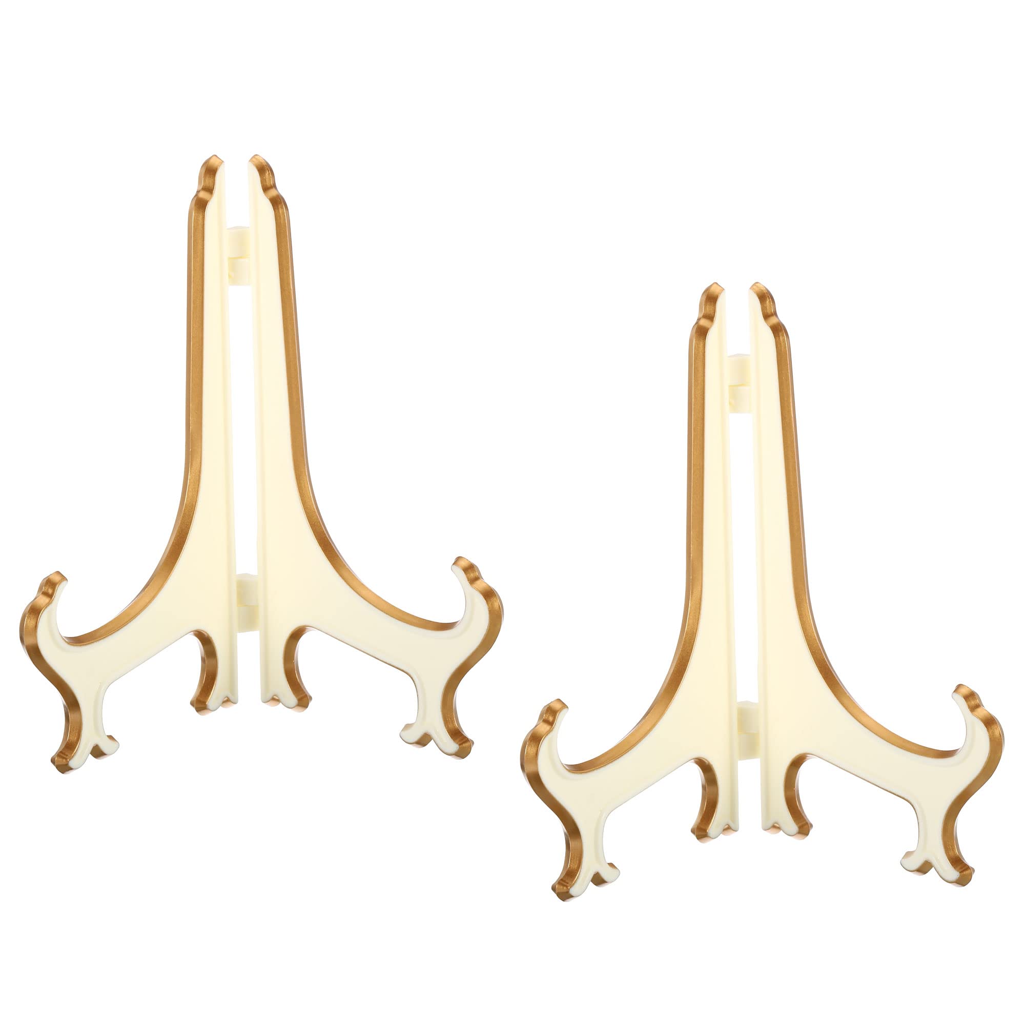 PATIKIL 6" Acrylic Decorative Plate Stand Holder, 4 Pack Table Use Foldable Picture Easel Frame Holder for Displaying Photos, Card, Canvases, White Gold