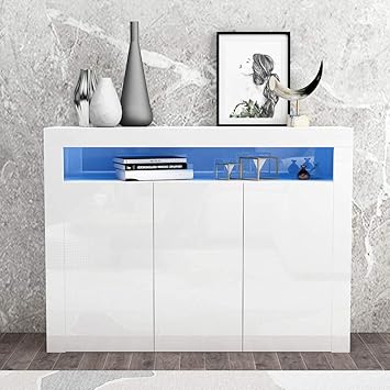 Wonderlife Hochglanz Sideboard Aufbewahrungsschrank Hochschrank Vitrine Fur Wohnzimmer Esszimmer Klein Weiss Modern Large White Amazon De Kuche Haushalt