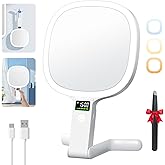 Auxmir Travel Makeup Mirror with Lights, Double-Sided 30X/1X Lighted Magnifying Mirror, LED Display & 3 Color & Dimmable Brig