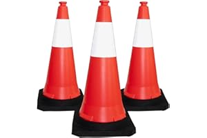 Traffic Cone PPC with Weighted PE Base | 29.5" Reflective Safety Cone | High Visibility Multipurpose Cone - Red | Road Parkin