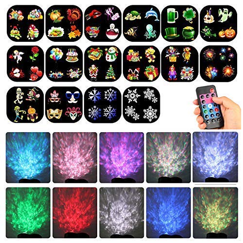 Ocean Wave Christmas Projector Lights - Wave Projector Light with 16 Slides Pattern 2 in 1 for Christmas Halloween Party Holiday Bedroom Garden Tree Lawn Yard