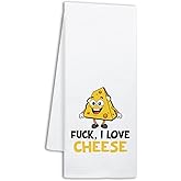 NAHMAKNE Funny Cheese Kitchen Towels, Fuck I Love Cheese, Humorous Saying Dish Towels for Kitchen Decor, Baking Cooking Gifts for Women, Sweet Housewarming Gifts for Hostess Housewife Chef Friend