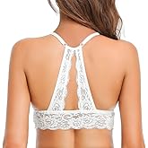 SHEKINI Lace Bralettes for Women Sexy V-Neck Bra Floral Racerback Bralette Wire Free Bra