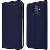 LAGUI Funda Samsung Galaxy A6 2018, Ultrafina Carcasa Minimalista Tipo Libro con Tapa Imantada y Ranura para Tarjeta y Soporte Horizontal, Azul