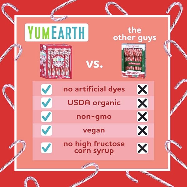 YUMEARTH ORGANIC CANDY CANES – INDIVIDUALLY WRAPPED FULL SIZE PEPPERMINT CANDY CANES – ALLERGY FRIENDLY, NON GMO, GLUTEN FREE, VEGAN, DYE FREE CHRISTMAS CANDY – 10 COUNT (PACK OF 1)