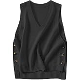 HangNiFang Womens Sweater Vest Sleeveless V Neck Trendy Side Button Down Knit Vest Outfits