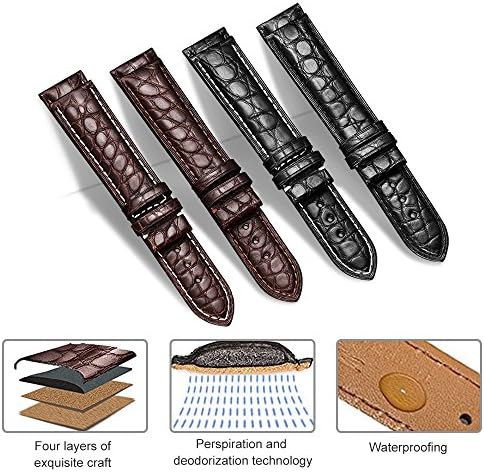Genuine Crocodile Leather Watch Band Interchangeable Watch Strap Quick Release Deployment Butterfly Buckle with Spring Bar and Spring Bars Bonus 18mm/19mm/20mm/21mm/22mm/24mm