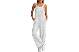 Baggy Linen Jumpsuit for Women Straight Wide Leg Baggy Romper Lightweight Casual Summer Breathe Overall with Pocket