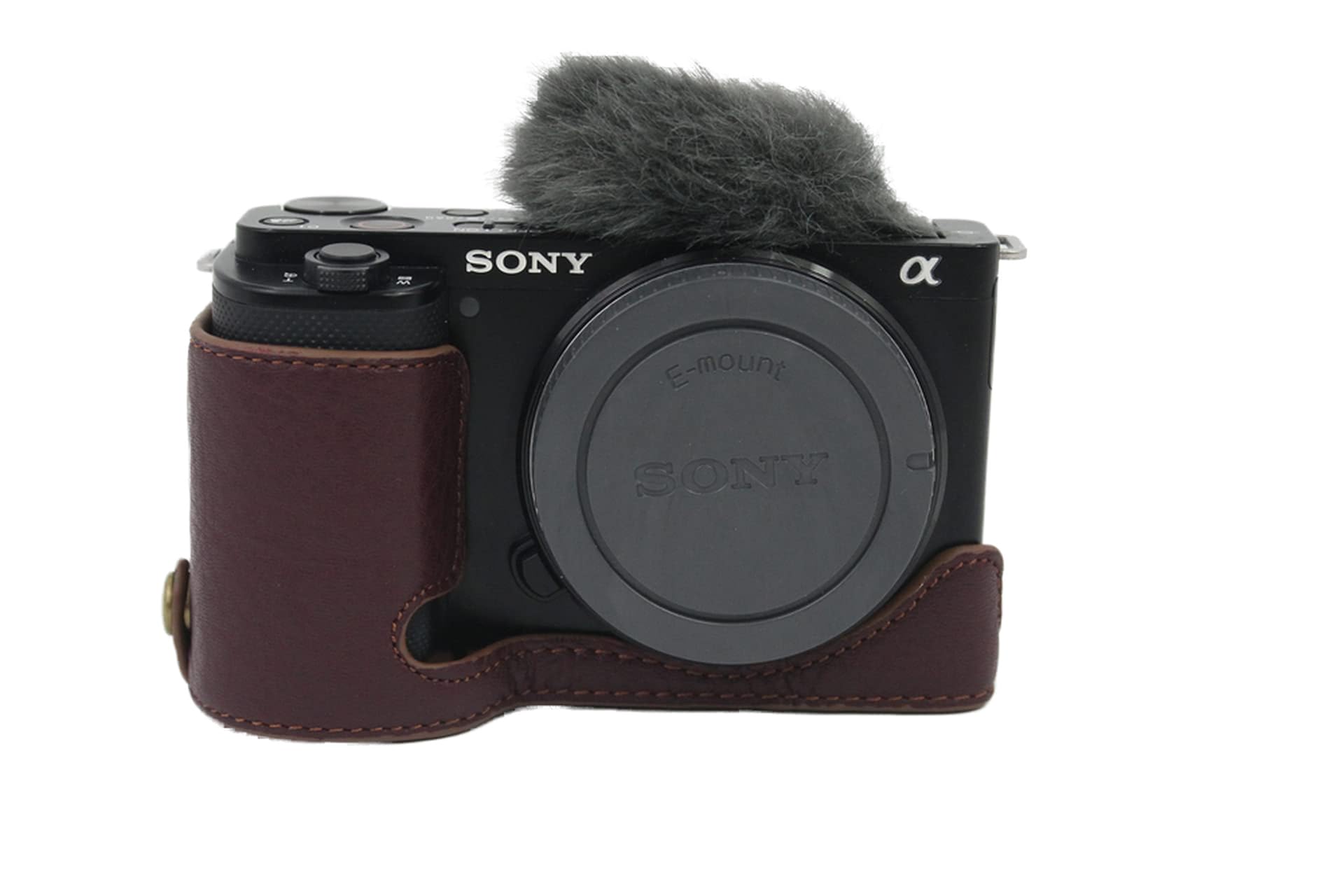 ZV-E10 Camera Case, Zakao Genuine Real Leather Half Bottom Opening Version Holster Camera Case With Hand Strap Protective Cover Bag Case for Sony ZV-E10 ZVE10 (Coffee)