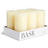 Mottled Pillar Candles by Bask - Set of 6-3" x 6" Dripless Unscented Candles in Ivory for Home Decor, Relaxation & All Occasions