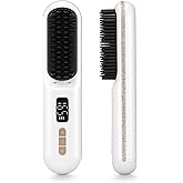 CHRISTINE SHELLY Hair Straightener Brush, Portable Cordless Straightening Brush for Travel, Negative Ion Hot Comb Hair Straightener with 9 Temps for Women, Anti-Scald Ceramic, Fast Charge