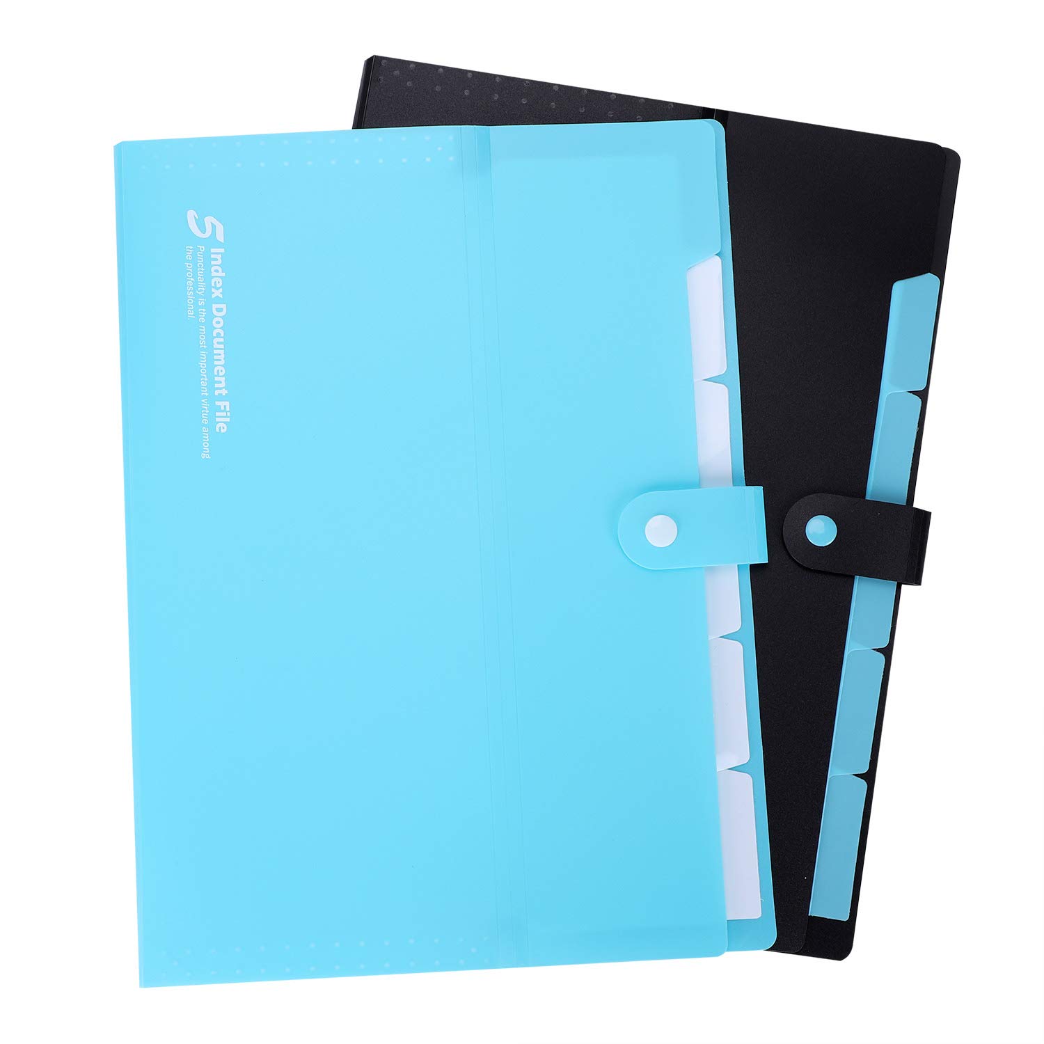 2PCS Expanding File Folders Plastic Document Organizer with 5 Separate Pockets for A4 Letter Size Button Closure Expandable Paper Organizer Holder Portable Paperwork Folder Bag for Office School Home