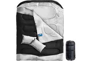 RANTIZON Double Sleeping Bag, XL Queen Size Two Person Sleeping Bag with Pillow, Youth Sleeping Bag for Cold/Warm Weather with Internal Pocket, Camping Sleeping Bag for Adult Mens Hiking/Backpacking Outdoor