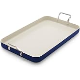 GreenPan 18" x 11" Ceramic Nonstick Double Burner Griddle Pan, Oxford Blue | PFAS Free Ceramic Nonstick XL Family Pan, Breakfast Griddle, Dishwasher Safe, Oven Safe up to 350 F, Eggs, Pancakes, Burgers