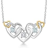 Gem Stone King 925 Silver and 10K Yellow Gold White Lab Grown Diamond and Sky Blue Aquamarine Heart Shape Pendant Necklace For Women (0.83 Cttw, with 18 Inch Chain)