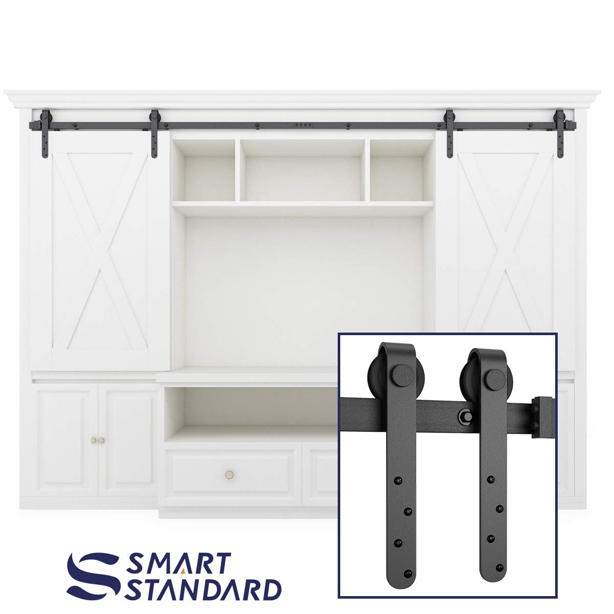 Buy SMARTSTANDARD 8FT Mini Sliding Barn Door Hardware Track Kit Super