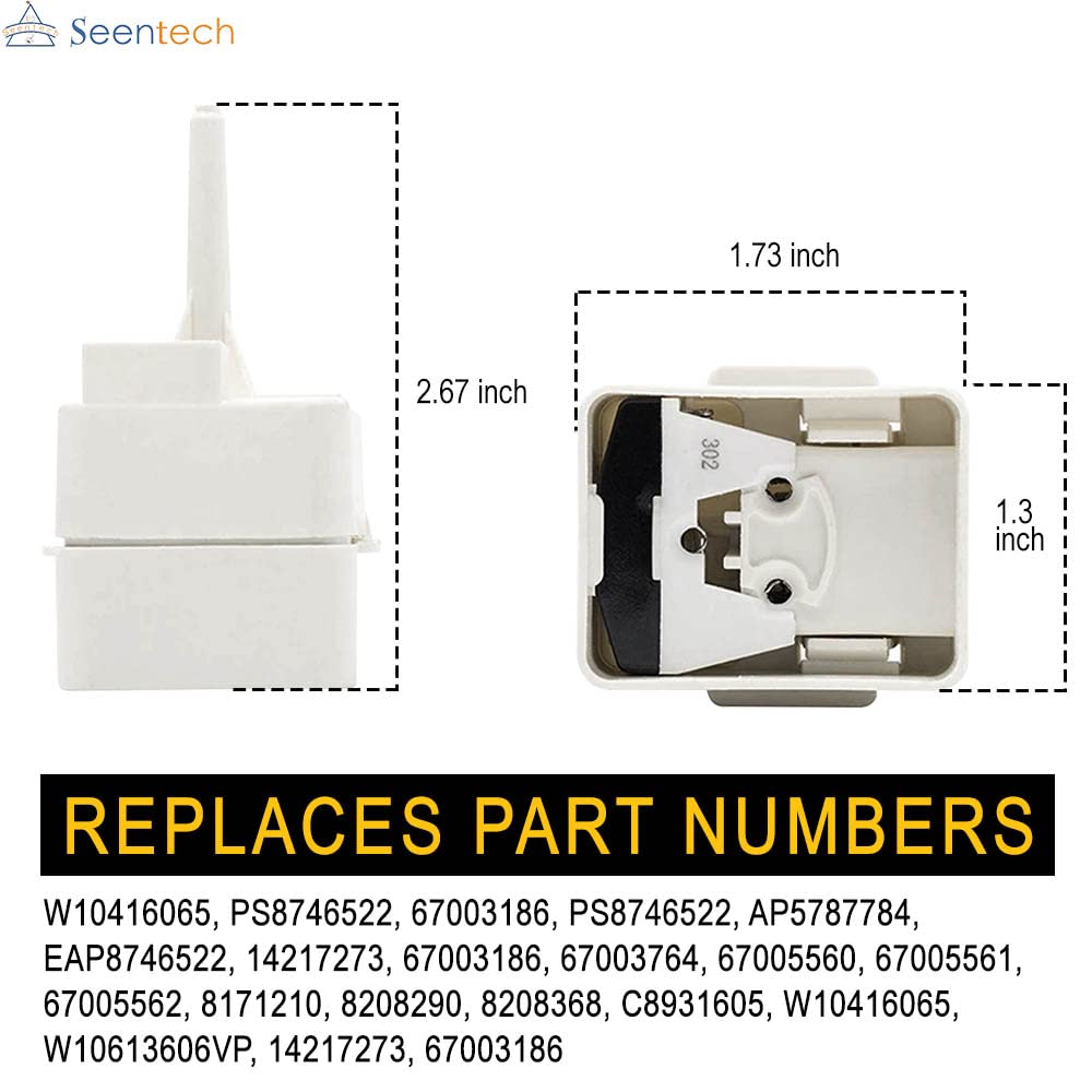W10613606 Refrigerator Compressor Start Relay and Capacitor by Seentech - Compatible with Whirlpool, Kenmore, fridges. Replace Part Number: W10416065, PS8746522, 67003186 (1 Pack)