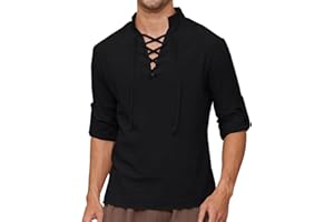 Vinsekep Mens Long Sleeve Shirts Renaissance Viking Pirate Cosplay,Cotton Breathable,US Size S-3XL