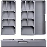 Mulikeer Silverware Drawer Organizer with Expandable Tray for Kitchen Drawer, Adjustable Compact Plastic Kitchen Utensil Storage for Spoons Forks Knives Easy to Access & Save Space