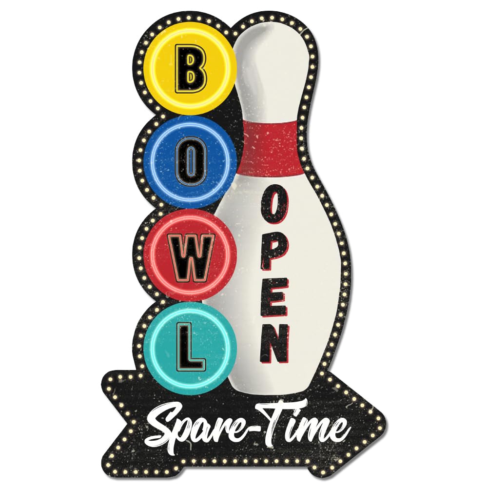 GLOBLELAND "Bowling" Vintage Metal Tin Sign Retro Bowling Ball Plaque Poster Metal Wall Decorative Tin Signs for Home Kitchen Restaurant Coffee Shop Club Bar Decoration