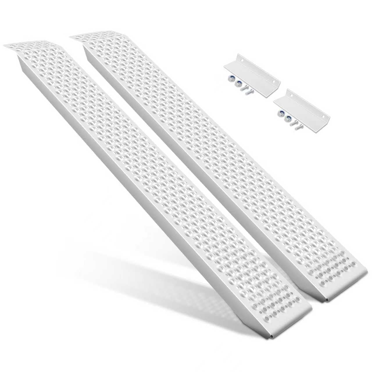 Photo 1 of ***ONLY 1***Shed Ramp, Aluminum 2 Pack, 58.81" x 7.87", Punched Plate Traction, 880 lb per Pair (440 lb per Ramp), Reinforced Head Plate, L-Bracket Stabilizers Included, for Lawn Mowers & Sheds