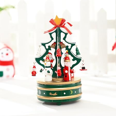 SO-buts - Caja de música de Madera para árbol de Navidad para niños y niñas, giratoria,