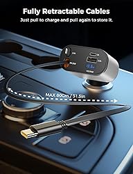 【Upgraded】 SUPERONE Retractable Car Charger 4