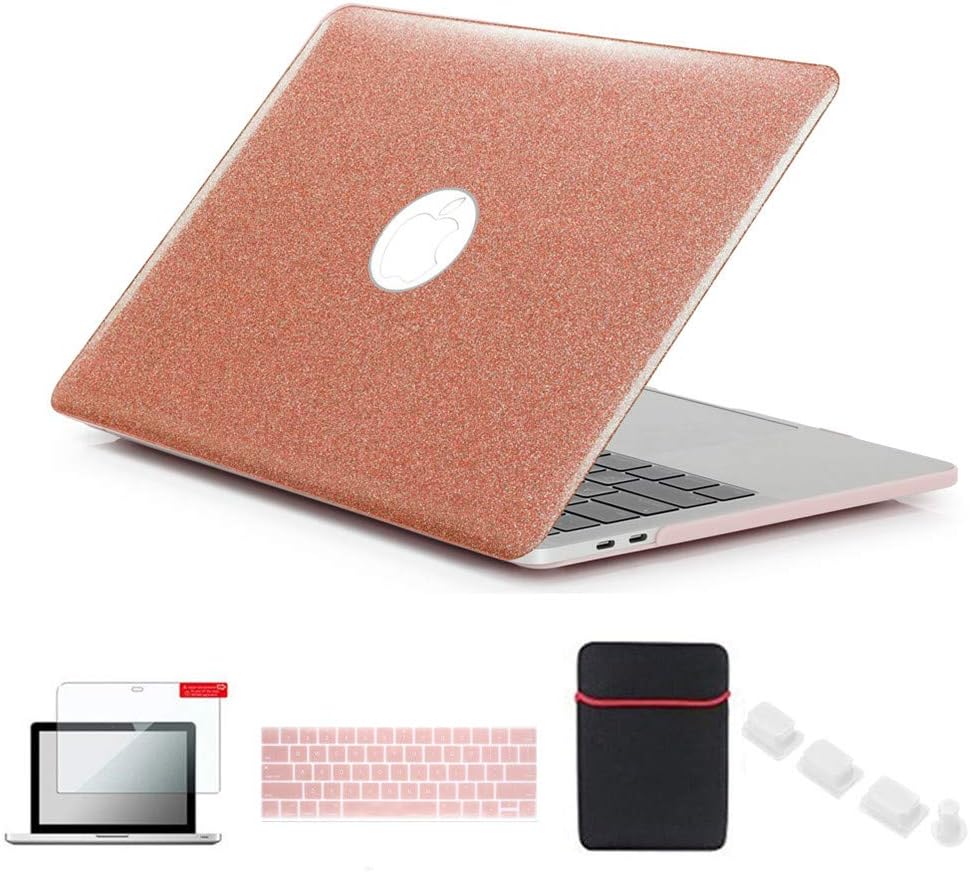 Se7enline MacBook Pro 13 inch Case A1706/A1989/A2159 Glitter Bling Cover Compatible with MacBook Pro 13 Touch Bar 2016-2019 with Sleeve,Keyboard Cover, Screen Protector,Dust Plug, Shining Rose Gold
