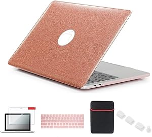 Se7enline MacBook Pro 13 inch Case A1706/A1989/A2159 Glitter Bling Cover Compatible with MacBook Pro 13 Touch Bar 2016-2019 with Sleeve,Keyboard Cover, Screen Protector,Dust Plug, Shining Rose Gold