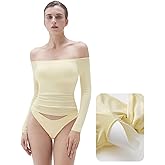 SUUKSESS Women Padded Off The Shoulder Tops Ribbed Long Sleeve Shirts Fall Basic