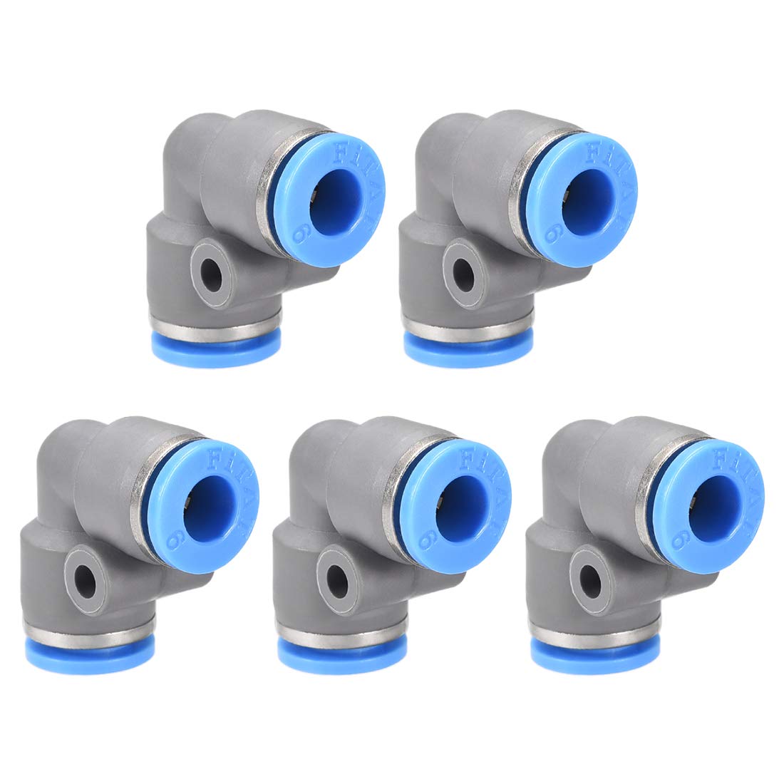 sourcing map Elbow Push to Connect Air Fittings 6mm Tube OD Pneumatic Quick Release Connectors Grey 5Pcs