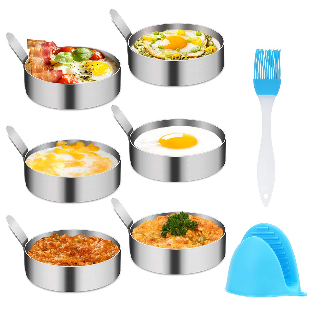 Stainless Steel Egg Mold - 3 Inch Non-Stick Egg Rings (6-Pack) for Frying, Griddle, Pancake Sandwiches & Beefsteak