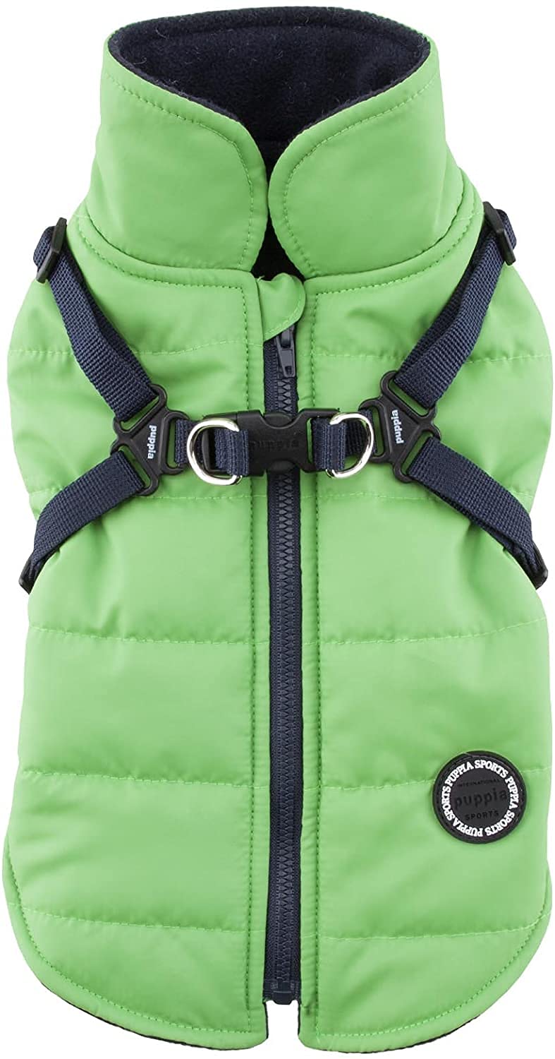 Puppia Mountaineer Winter Dog Coat with integrated harness No Pull Cold Weather Waterproof Warm Fleece Back Zipper for Small & Medium Dog, GREEN, X-Large — image 1