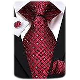 Hi-Tie Men 63inches Tie Set Extra Long Necktie Paisley Tie Pocket Suqare Cufflinks Big and Tall Men Tie