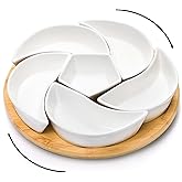 Cididu Ceramic Serving Tray Platters Lazy Susan, Rotating Divided Serving Set with 6 Removable Compartment, 11'' Appetizer Relish Dish, Snack Bowl Set for Christmas, Thanksgiving, Party, Kitchen
