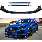 KEEPDSGN 4PCS Universal Car Front Bumper Lip Body Kit Splitter Spoiler Diffuser Protector with Adjustable 8"-11" Support Splitter Rods (Blue) - Gloss Black,Blue Tongue