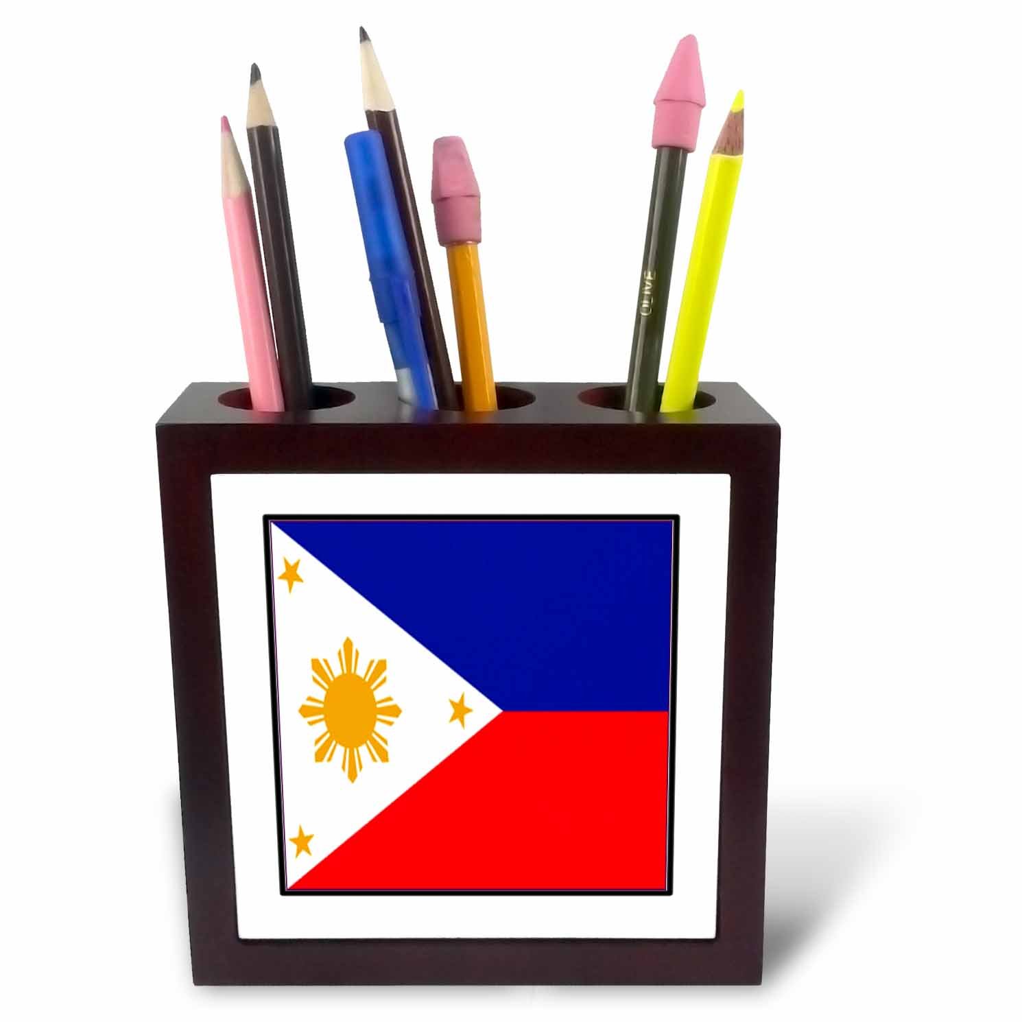 3dRose Photo of Philipines' Flag Button-Tile Pen Holder, 5-Inch (Ph_98472_1), 5 Inches