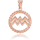 Astrology Jewelry High Polish 10k Gold Roped Circle Zodiac Sign Charm Pendant