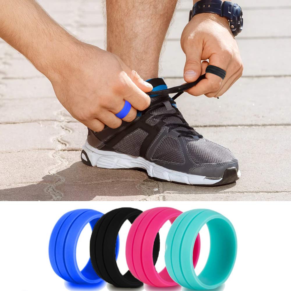 CLAN-X Silicone Wedding Rings,Premium Silicone Wedding Bands for Men&Women 4Pack By (Black Pink Blue Green, 7)