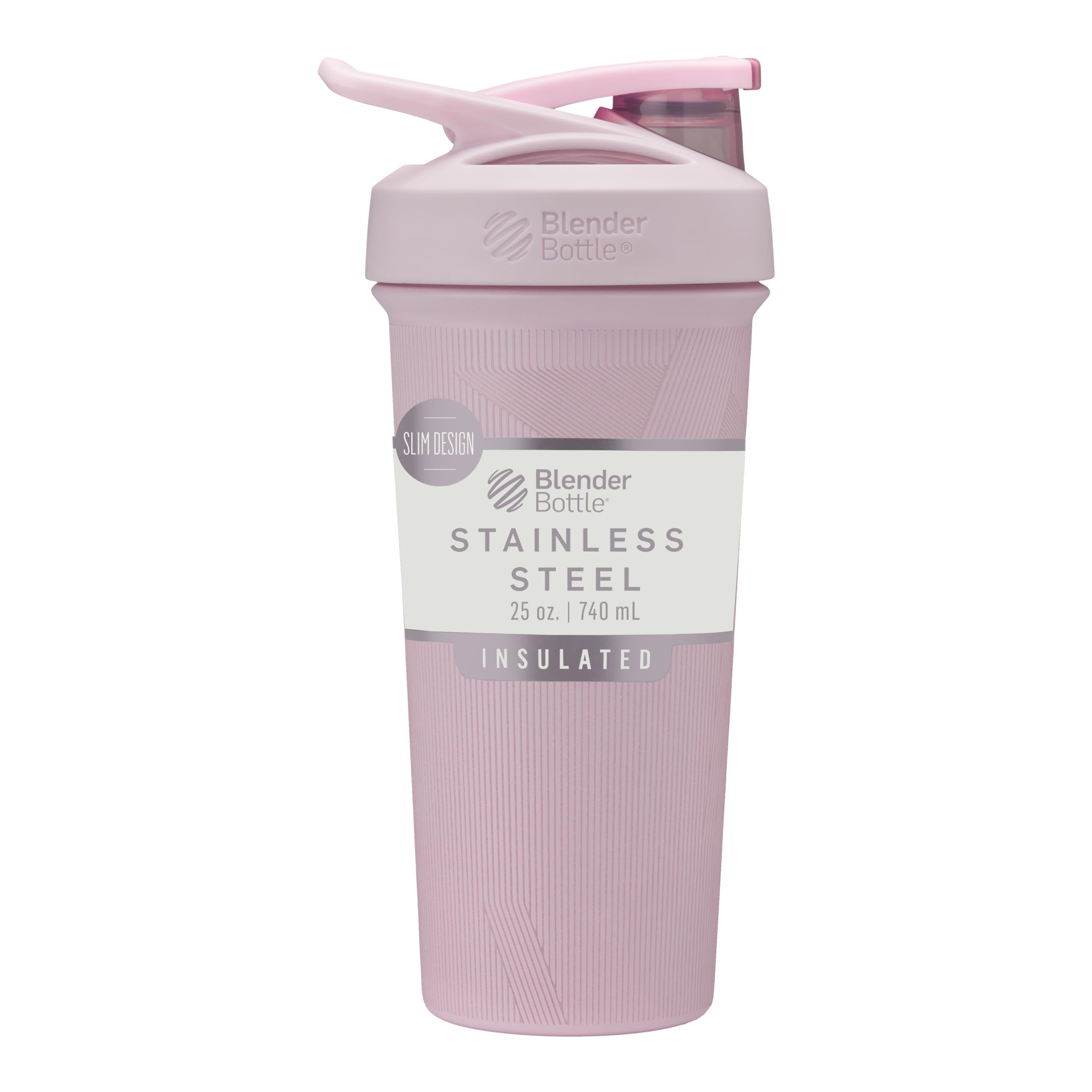Photo 1 of (used/fair) BlenderBottle Strada Shaker Cup Insulated Stainless Steel Water Bottle with Wire Whisk, 25-Ounce, Pink Stripes