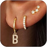 JIAOGE Gold Earrings for Women Girls - 3 Pairs Gold Huggie Hoop Earrings for Girls with Initial Dangle Cartilage Earrings Studs Hypoallergenic Earring Set for Multiple Piercing Gifts for Women Girl