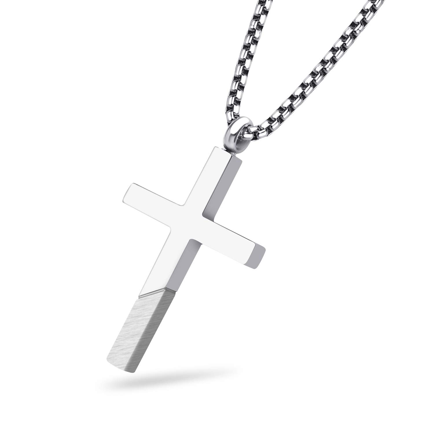555Jewelry Stainless Steel Dainty Cross Necklace for Women, Womens Cross Necklace, Cross Necklace for Girls, Cross Pendant for Women - Silver/Matte, 24" Chain