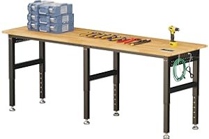 SPECRAFT 84“ Adjustable Heavy Duty Workbench with 4 AC Outlet and 2 USB Ports Power Outlets, 5000 Lbs Capacity, Rubber Wood Top for Garage, Workshop, Office